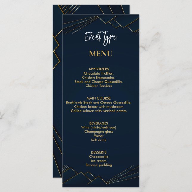Custom personalized birthday party menu (Front/Back)