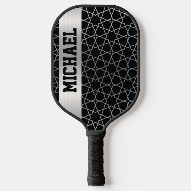 Custom Personalized Black and Silver Pickleball Paddle (Front)