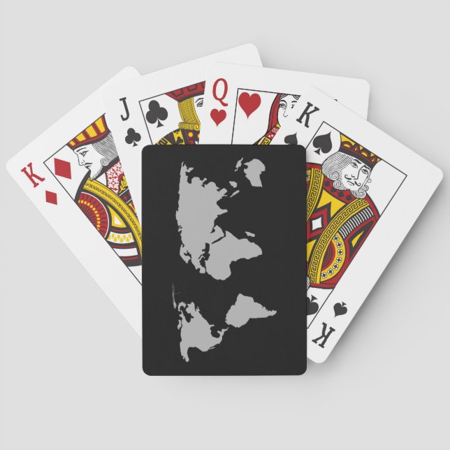 Custom ,personalized black , world map  poker cards (Back)