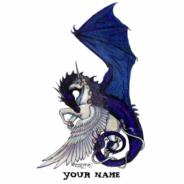Custom Personalized Blue Dragon Unicorn Pegasus Statuette (Front)