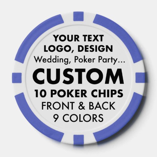 Custom personalized BLUE Poker Chips 9 colors
