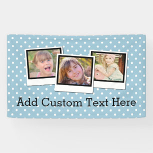 Custom Personalized Blue Polka Dot 3 Photo Banner
