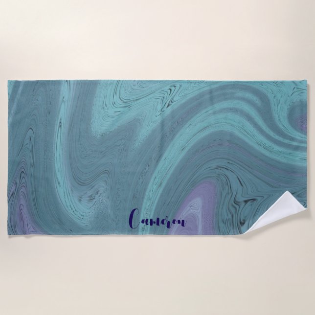 Custom Personalized Blue Purple Swirl Bachelorette Beach Towel (Front)