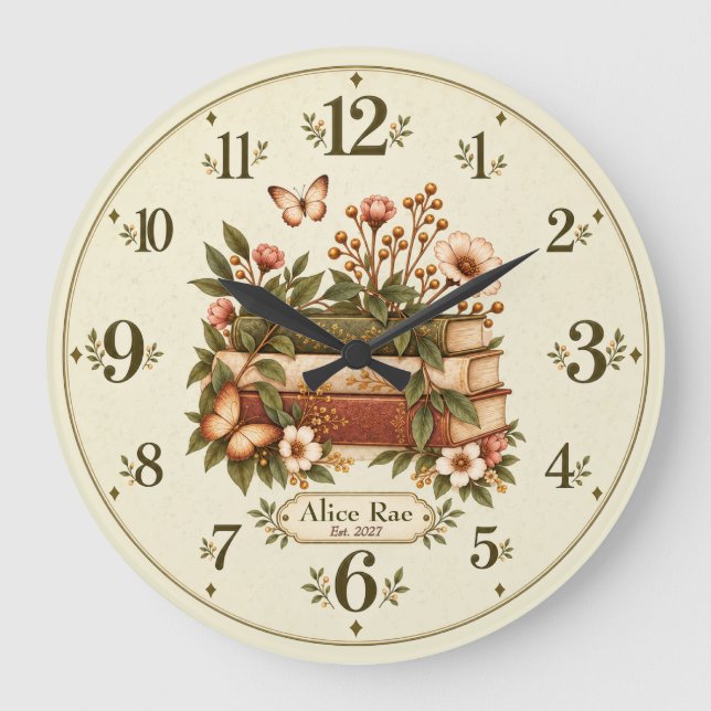 Custom Personalized | Book Lover Cozy Reading Nook Large Clock (Front)