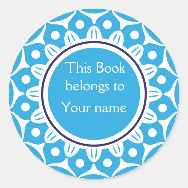 Custom Personalized Bookplates - Blue And White (Front)