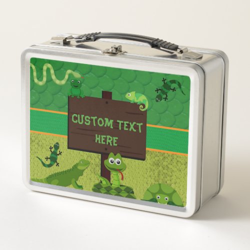 Custom Personalized Boy Reptile Snake Lizard Frog Metal Lunch Box