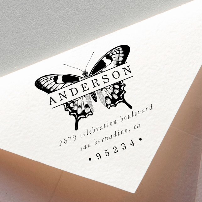 Custom Personalized Butterfly Bold Name & Address Rubber Stamp (Creator Uploaded)