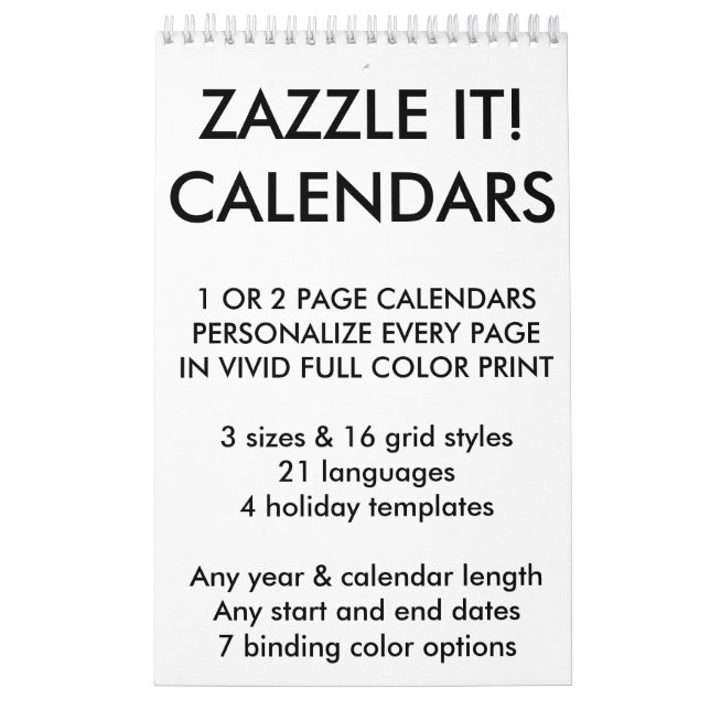 Custom Personalized Calendar Blank Template (Cover)
