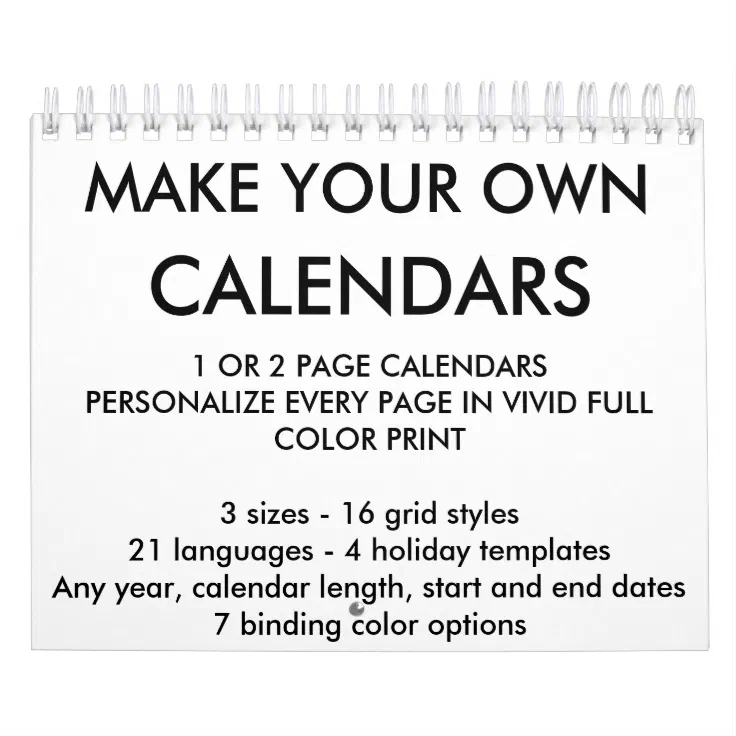 Custom Personalized Calendar Blank Template | Zazzle