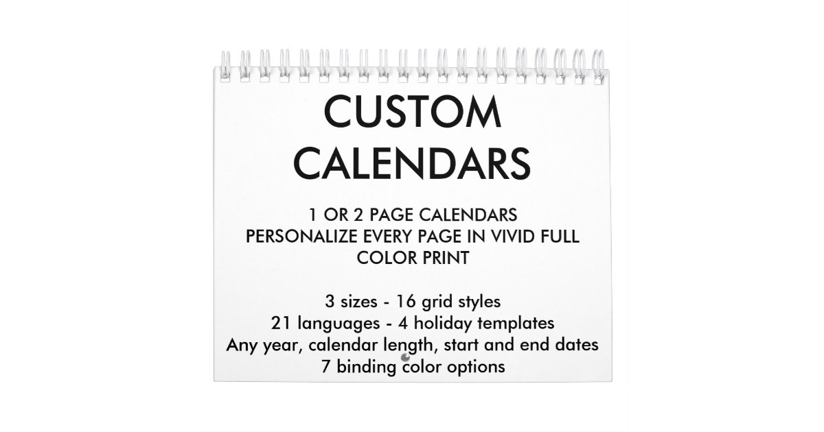 Custom Personalized Calendar Blank Template Zazzle com