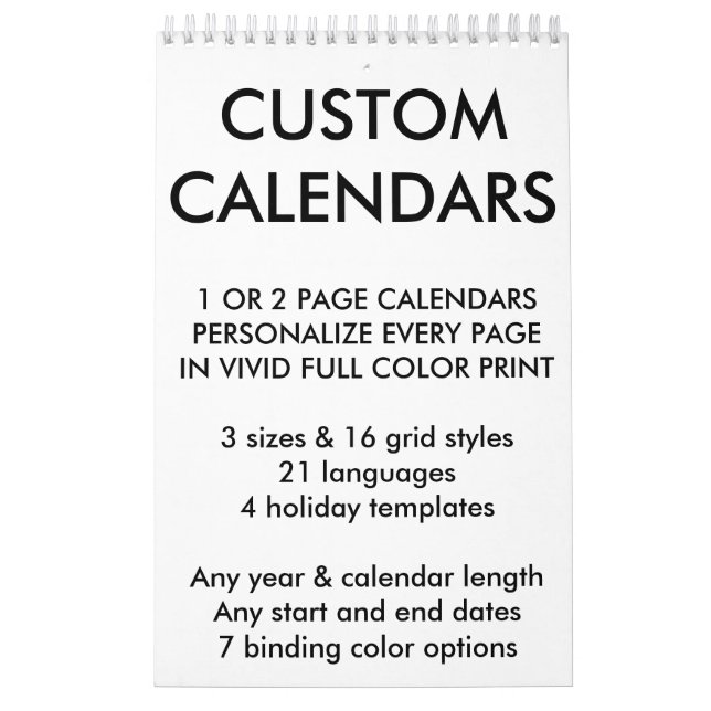Custom Personalized Calendar Blank Template (Cover)