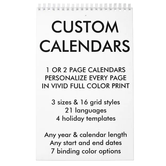 Custom Personalized Calendar Blank Template | Zazzle