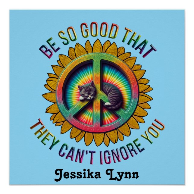 Custom Personalized Cat  Peace Hippie Tie Dye  Poster (Front)