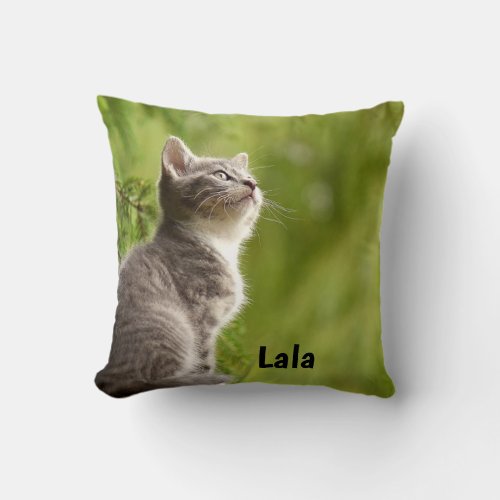 Custom Personalized Cat Pet Lover Photo and Text Throw Pillow