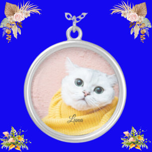 Custom Personalized Cat Photo Pet Photo Gift Silver Plated Necklace