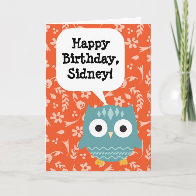 Custom Personalized Children's Birthday Card Owl (Front)