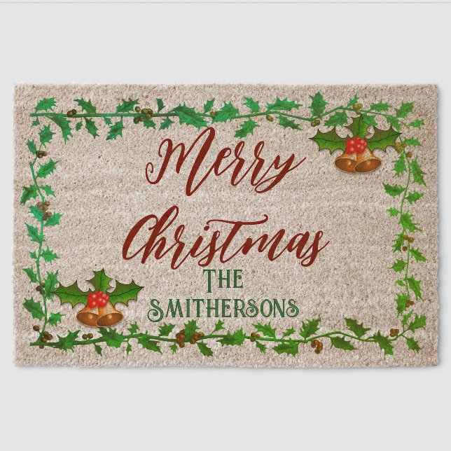 Custom Personalized Christmas Door Mat With Name  (Front)