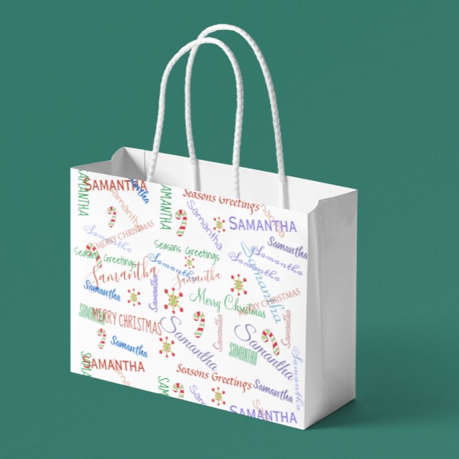 Custom Personalized Christmas Name Repeating Large Gift Bag (Creator Uploaded)