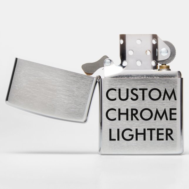 Custom Personalized Chrome Genuine Zippo Lighter (Opened)