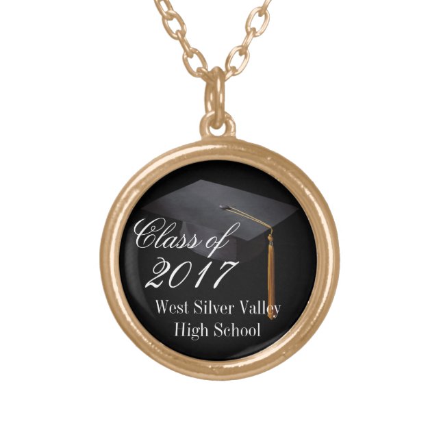 Custom Personalized Class of 2017 Graduation Gold Plated Necklace (Front)