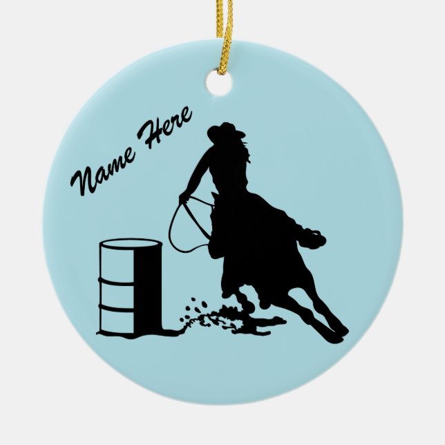 Custom Personalized Cowgirl Barrel Racer Ceramic Ornament (Front)