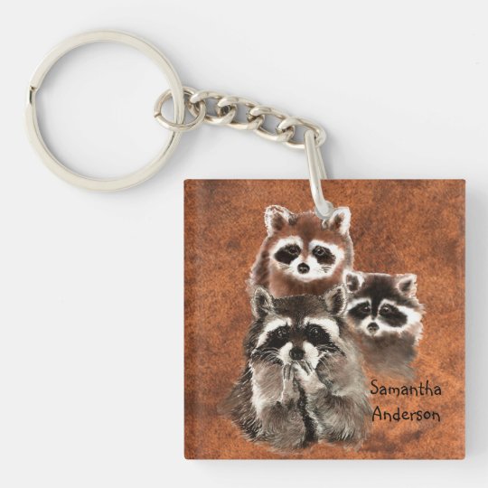 Custom Personalized Cute Raccoon Family animals Keychain