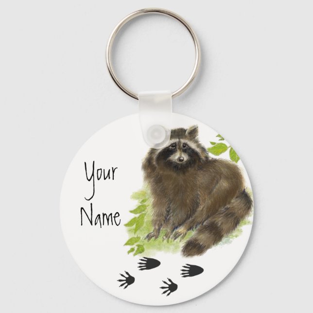Custom, Personalized Cute Raccoon Tracks Keychain (Front)