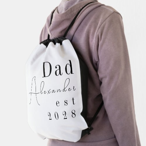 Custom Personalized Dad Minimal Black and White Drawstring Bag
