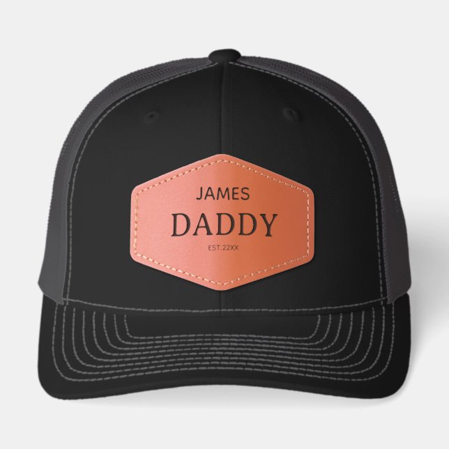 Custom Personalized Daddy Established Date Name  Leather Patch Hat (Front)