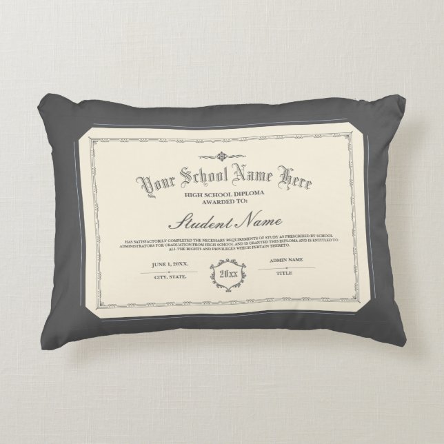 Custom Personalized Diploma Traditional Charcoal Accent Pillow (Front)