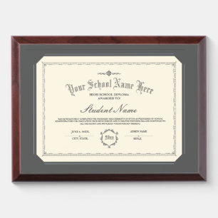 Custom Personalized Diploma Traditional Charcoal Award Plaque