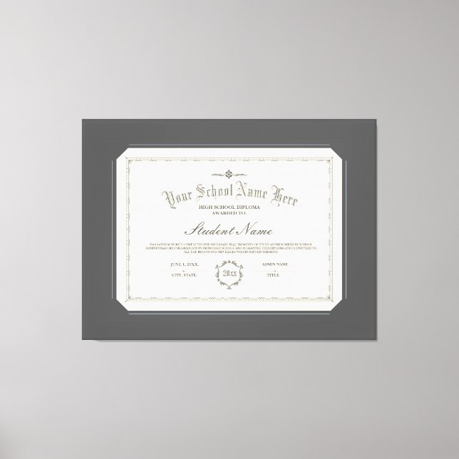Custom Personalized Diploma Traditional Charcoal Canvas Print (Front)
