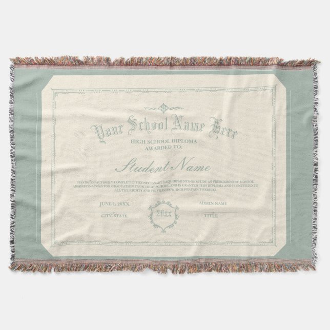 Custom Personalized Diploma Traditional Soft Green Throw Blanket (Front)