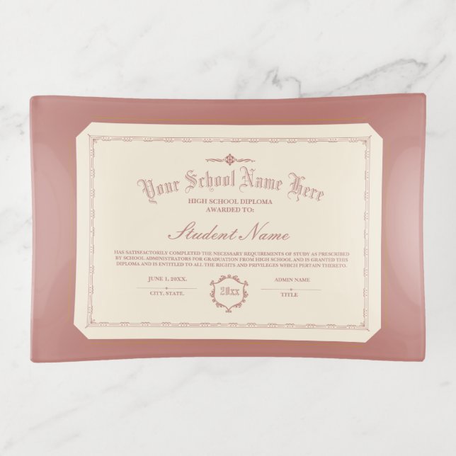 Custom Personalized Diploma Traditional Soft Red Trinket Tray (Front)