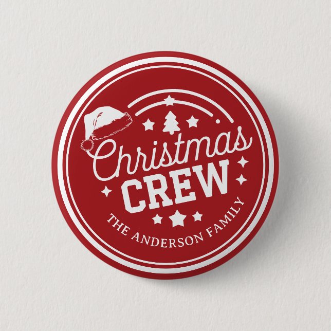 Custom personalized diy Christmas Crew red Button (Front)