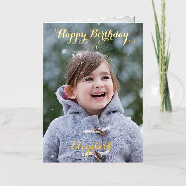 Custom Personalized DIY Photo Happy Birthday Gold Foil Greeting Card (Front)
