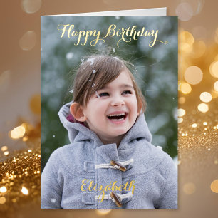 Custom Personalized DIY Photo Happy Birthday Gold Foil Greeting Card