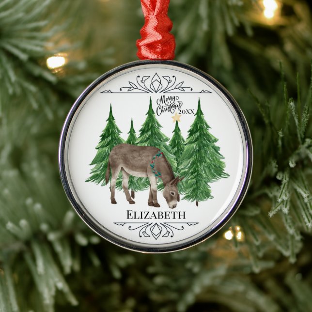 Custom Personalized Donkey Christmas Metal Ornament (Tree)