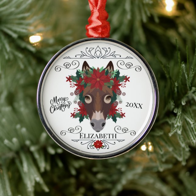 Custom Personalized Donkey Christmas Metal Ornament (Tree)