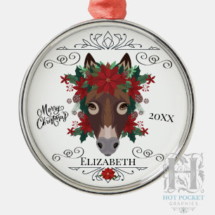 Custom Personalized Donkey Christmas Metal Ornament