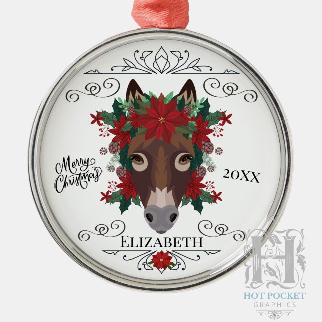 Custom Personalized Donkey Christmas Metal Ornament (Creator Uploaded)