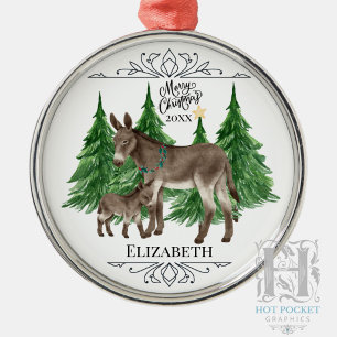 Custom Personalized Donkey Christmas Metal Ornament