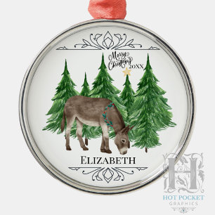 Custom Personalized Donkey Christmas Metal Ornament