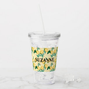 Custom Personalized Elegant Lemons and Leaves Acrylic Tumbler