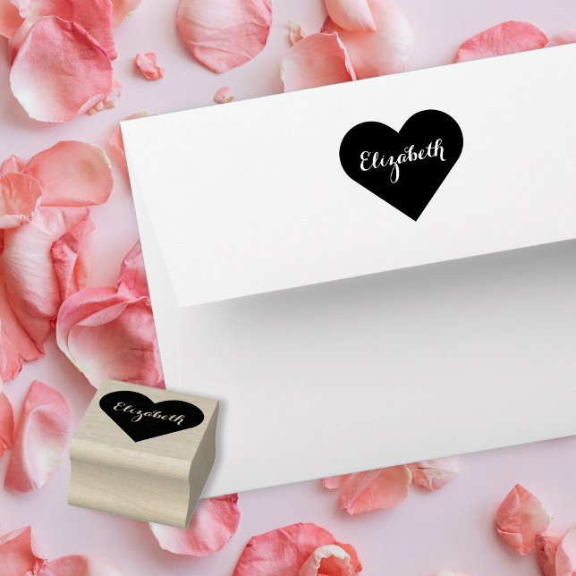 Custom Personalized Elegant Script Name Heart Love Rubber Stamp (Custom Personalized Elegant Script Name Heart Love Rubber Stamp)