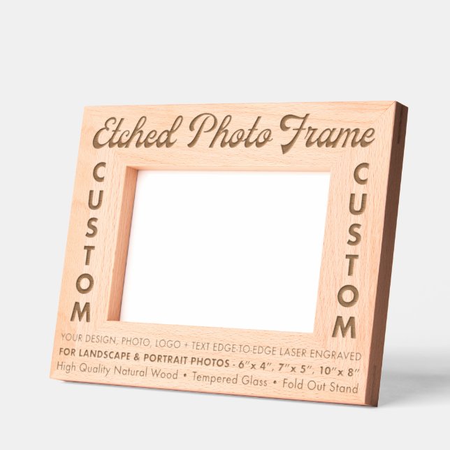 Custom personalized Engraved Wood Photo Frame (M) (Left)