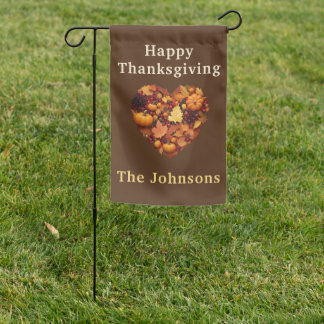 Custom Personalized Fall Heart Happy Thanksgiving Garden Flag