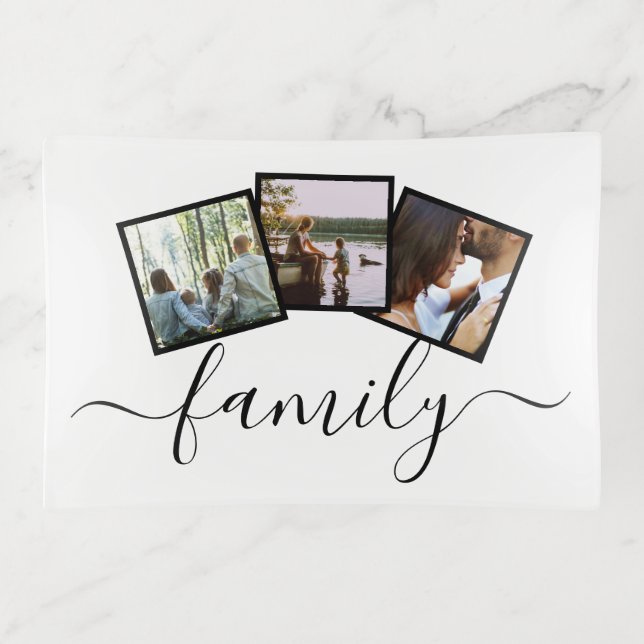 Custom Personalized Family 3 Photo Collage Trinket Tray (Front)