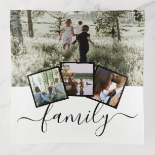 Custom Personalized Family 4 Photo Collage Trinket Tray