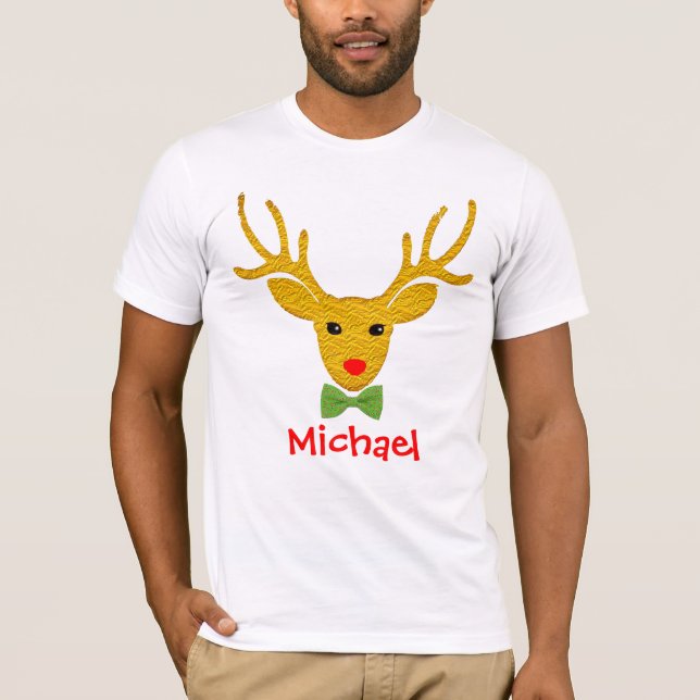 Custom Personalized Family Christmas Gold Reindeer T-Shirt (Front)
